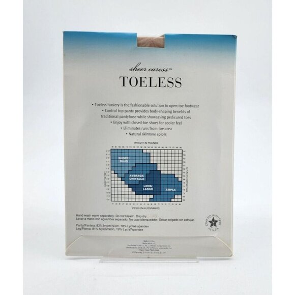 x2 JC Penney Sheer Caress Control Top Toeless Pantyhose Porcelain Size Long - Picture 5 of 9